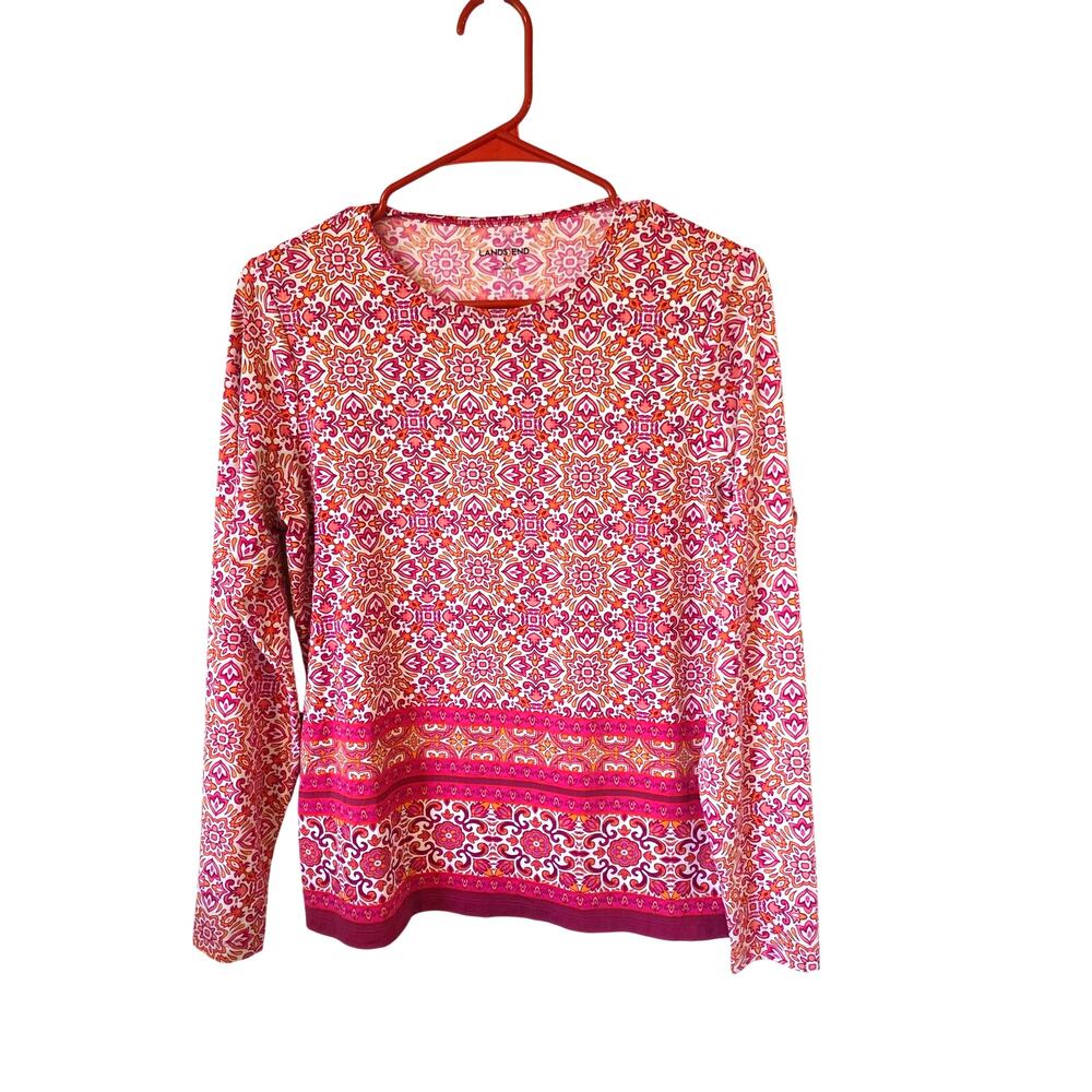 Lands End Womens Floral Rash Guard Swim Top Size Small Pink Beach Vacation